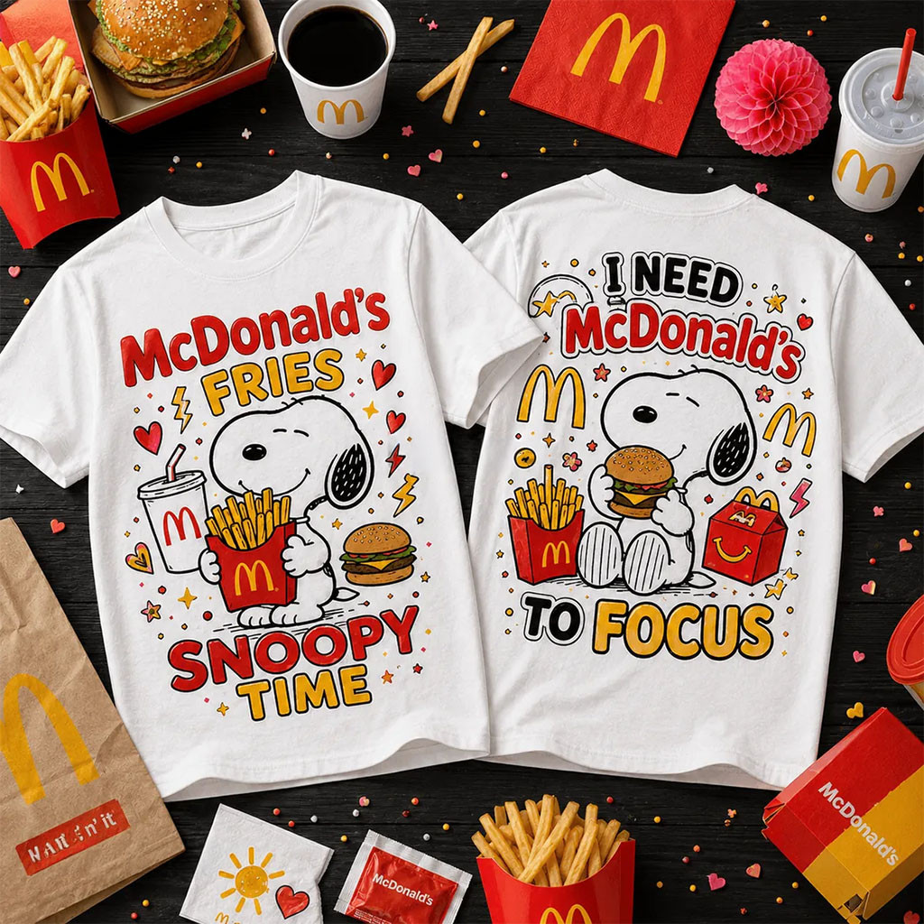 Snoopy McDonald's Fries And Burger T-Shirt 2026 Fast Food Lover Shirt Gift For Son - Kdjoy Snoopy McDonald's Fries And Burger T-Shirt 2026 Fast Food Lover Shirt Gift For Son - Kdjoy