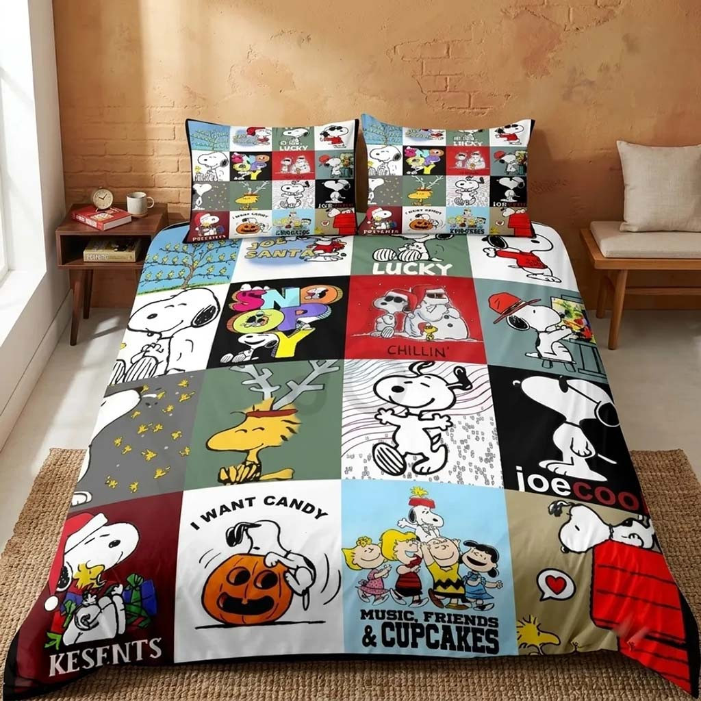 Snoopy Multi Character Pattern Bedding Set Bedroom Decor Ideas Gift For Brothers