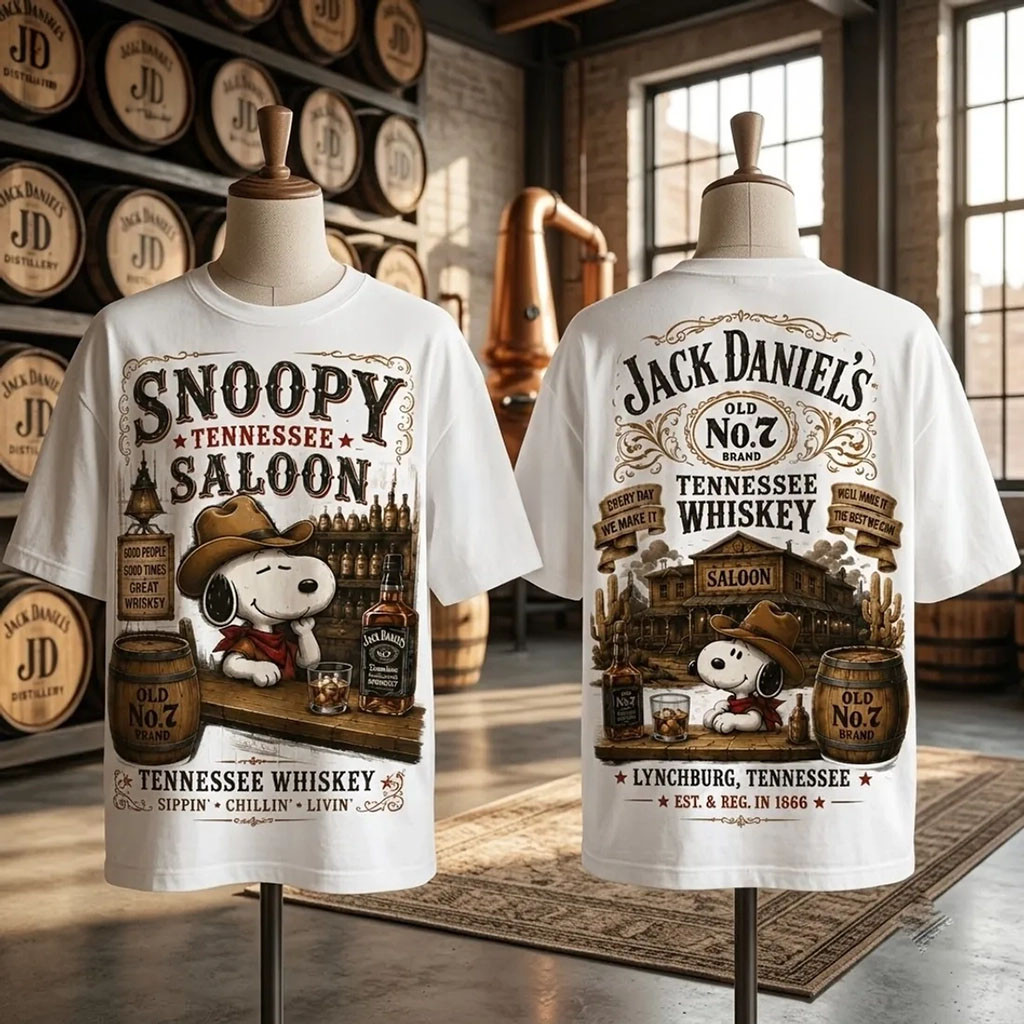 Snoopy Saloon Jack Daniel's Tennessee Whiskey Shirt Cowboy Snoopy Merch Gifts For Whiskey Lovers