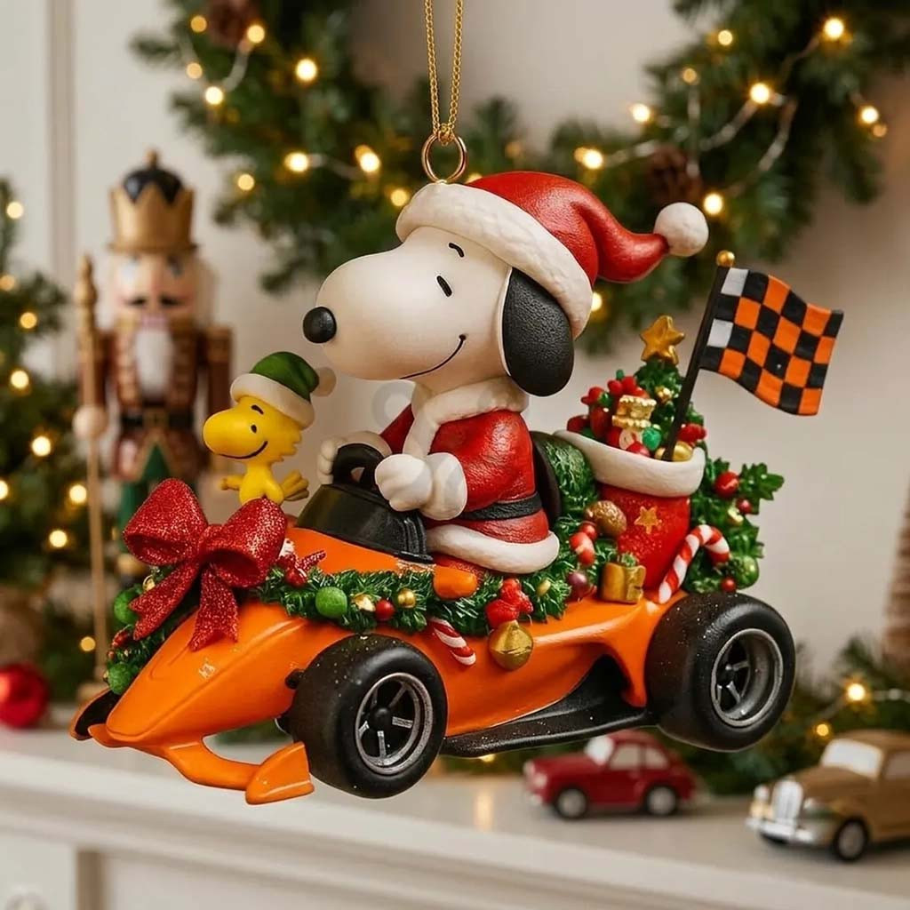 Snoopy Santa Racing Car Christmas Ornament 2026 Cute Holiday Decor Xmas Gift Ideas