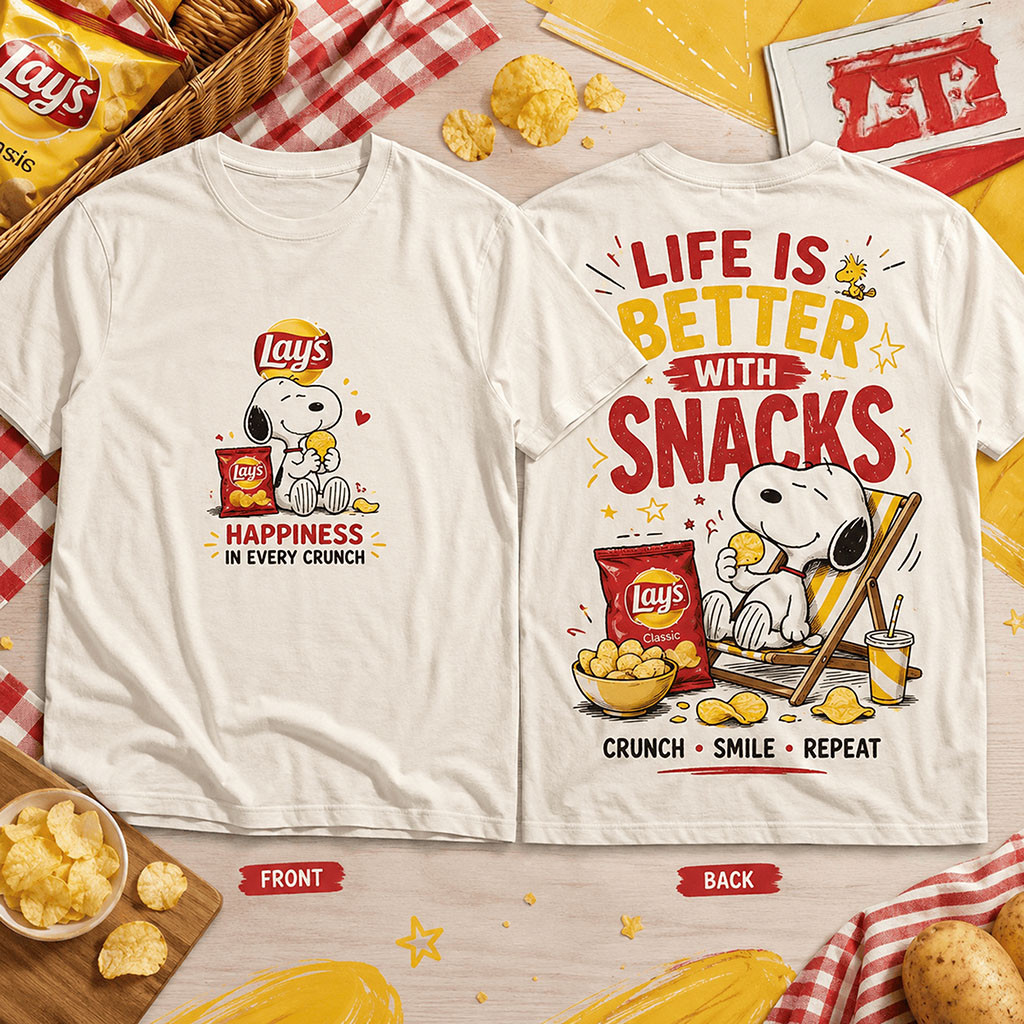 Snoopy Snack Time Happiness In Every Crunch T-Shirt Snoopy Merch Gifts For Brothers - Kdjoy