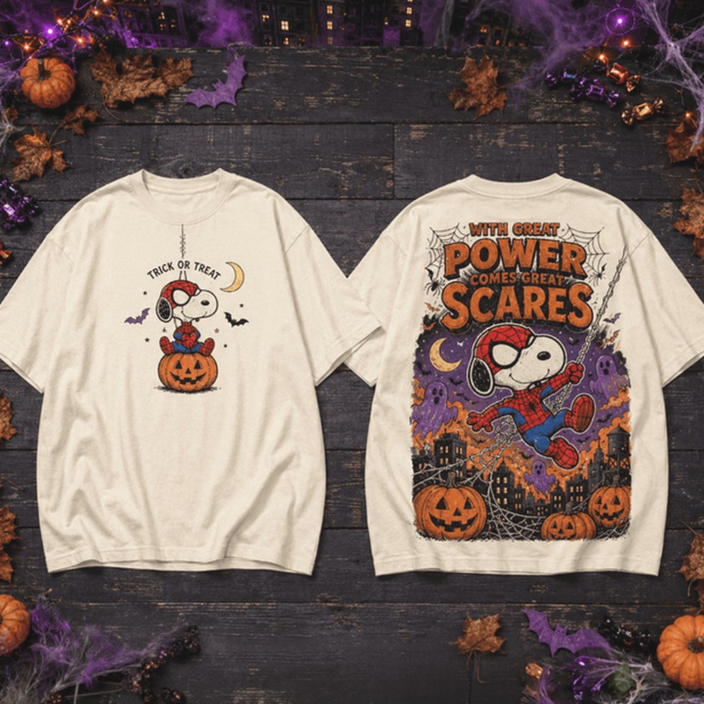 Snoopy Spider-Man Halloween Great Power Great Scares T-Shirt Trick Or Treat Snoopy Merch