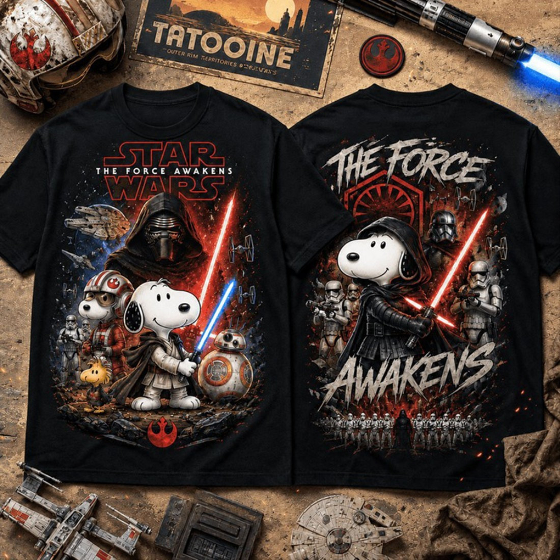 Snoopy Star Wars The Force Awakens Shirt For Sci-Star Wars Merch Gifts For Cartoon Lovers - Kdjoy