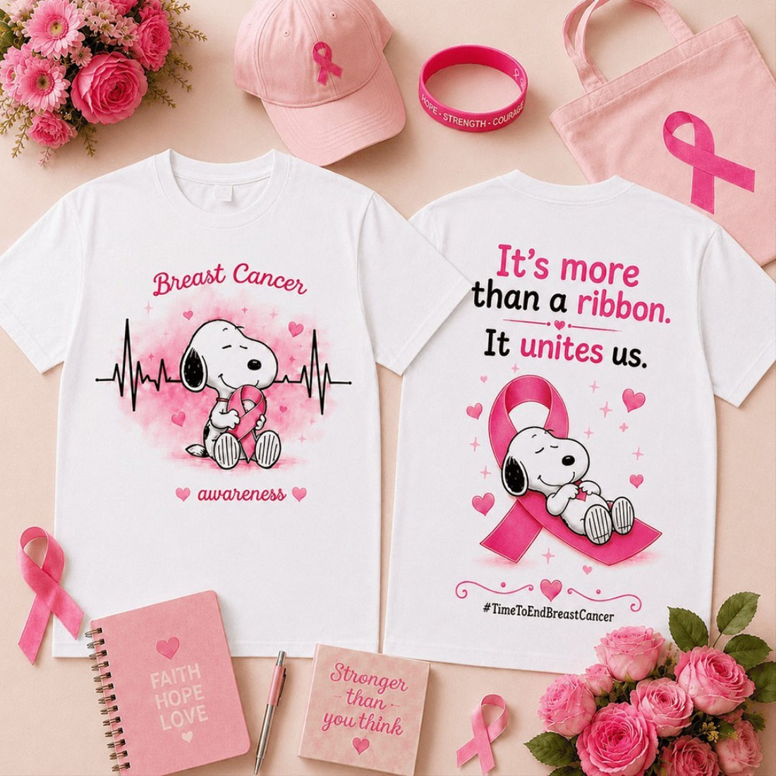 Snoopy Together in Pink Breast Cancer Awareness Shirt Heartbeat And Unity T-Shirt Her Gifts - Kdjoy Snoopy Together in Pink Breast Cancer Awareness Shirt Heartbeat And Unity T-Shirt Her Gifts - Kdjoy