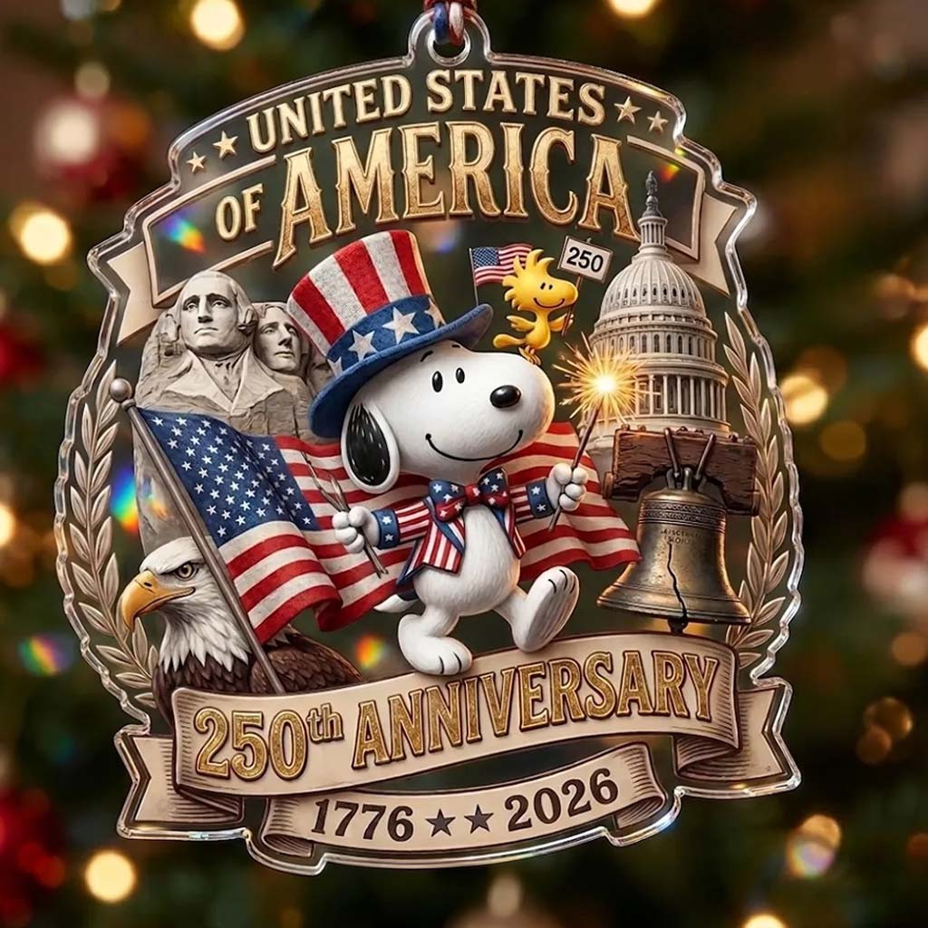 Snoopy USA 250th Anniversary Acrylic Ornament 2026 Christmas Ornaments Xmas Tree Hanging Decor