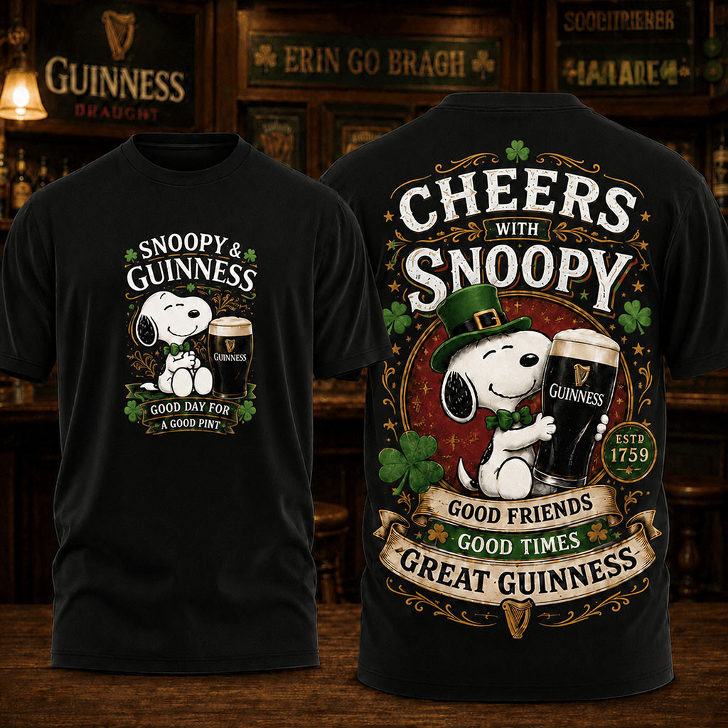 Snoopy X Guinness Beer T-Shirt Cheers With Snoopy Shirt Gift For Beer Lovers - Kdjoy
