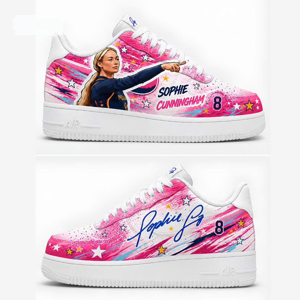 Sophie Cunningham 8 Indiana Fever Pointing with Signature Pink Nike Air Force 1 Shoes - Kdjoy