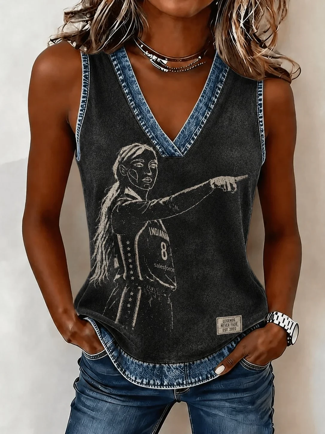 Sophie Cunningham Pointing Sleeveless V-Neck Tank #8 Indiana Fever Merch Gifts For Basketball Fan - Kdjoy