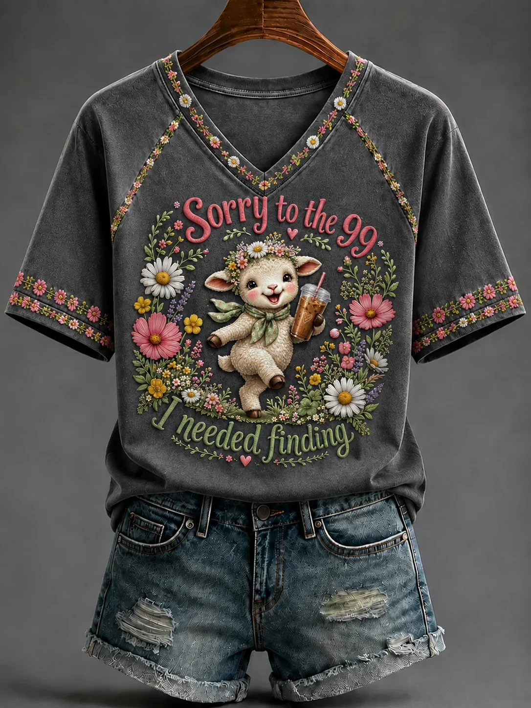 Sorry To The 99 I Needed Finding V-Neck Shirt Funny Christian Sheep Shirts Gift For Mom - Kdjoy