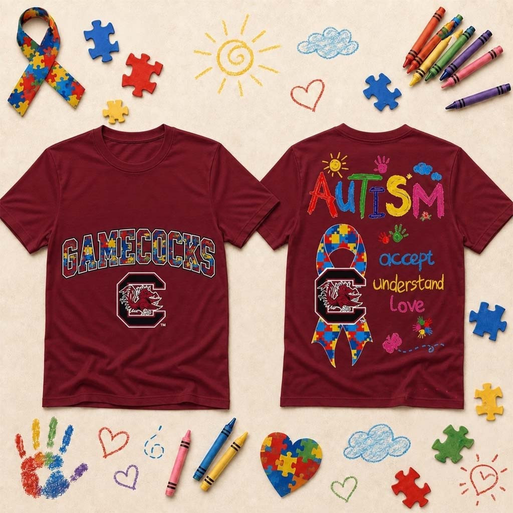 South Carolina Gamecocks Autism Awareness Puzzle Ribbon Shirt Gamecocks Merch Gift for Fans