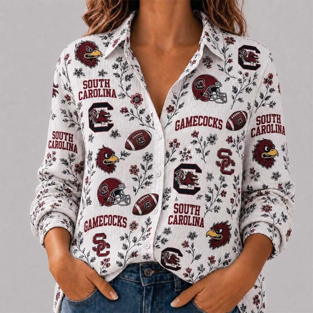 South Carolina Gamecocks College Spirit Blossoms Long Sleeve Button Up Shirt Gamecocks Merch - Kdjoy South Carolina Gamecocks College Spirit Blossoms Long Sleeve Button Up Shirt Gamecocks Merch - Kdjoy
