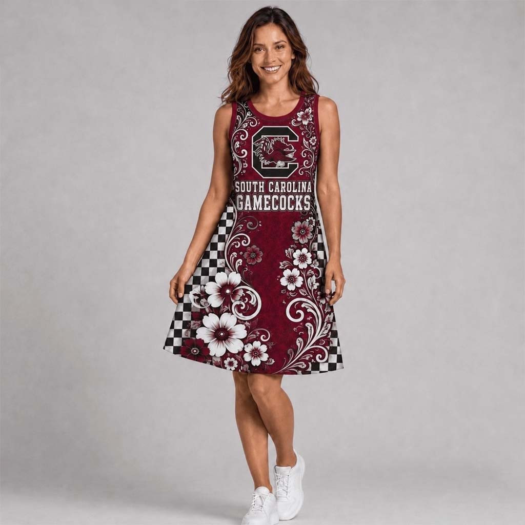 South Carolina Gamecocks Sporty Floral Elegance Women's Sleeveless Dress Gamecocks Merch Gifts - Kdjoy