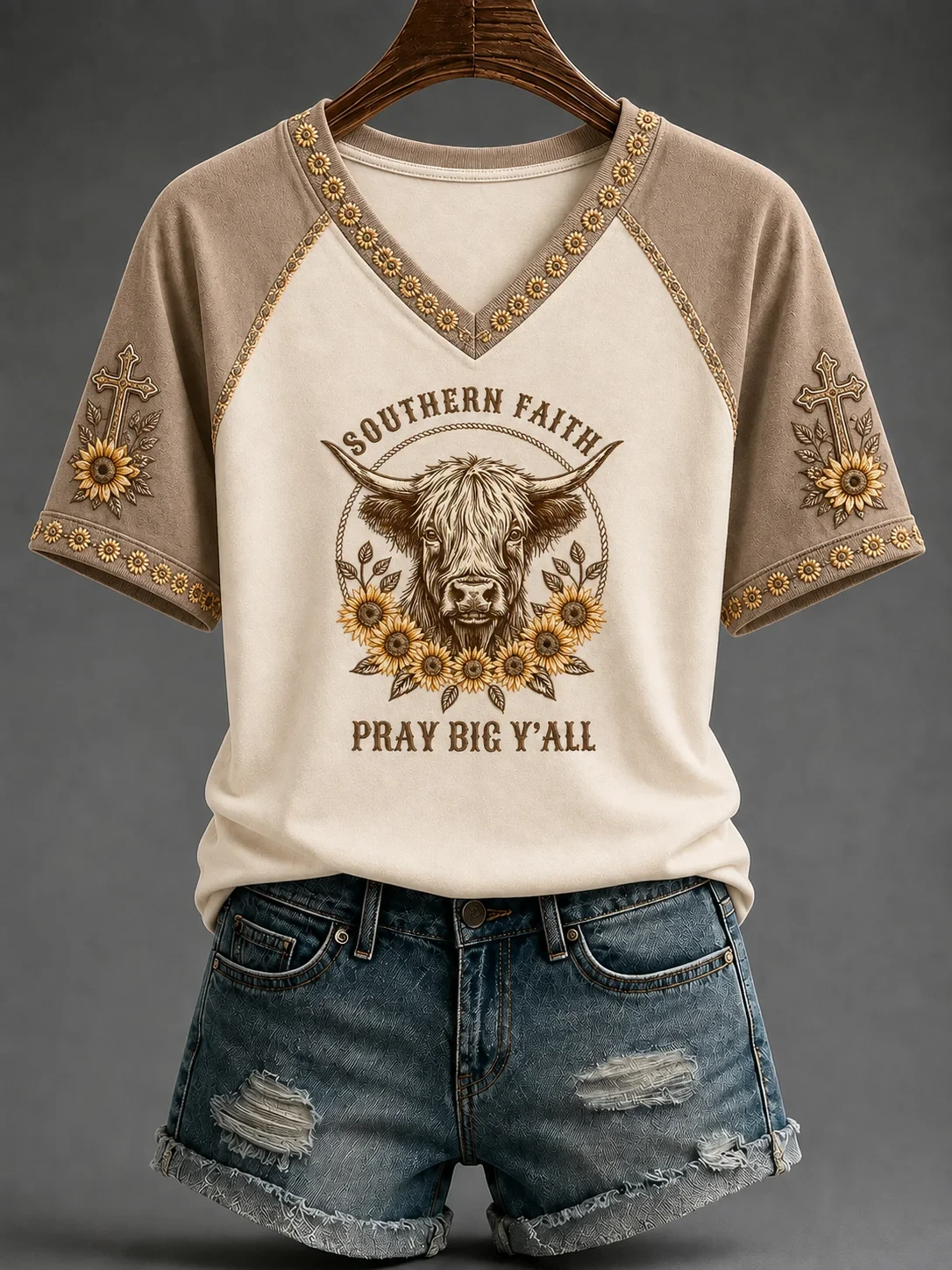 Southern Faith Pray Big Y'All V-Neck Shirt Faith Clothes Online Gifts For Religious Woman - Kdjoy Southern Faith Pray Big Y'All V-Neck Shirt Faith Clothes Online Gifts For Religious Woman - Kdjoy