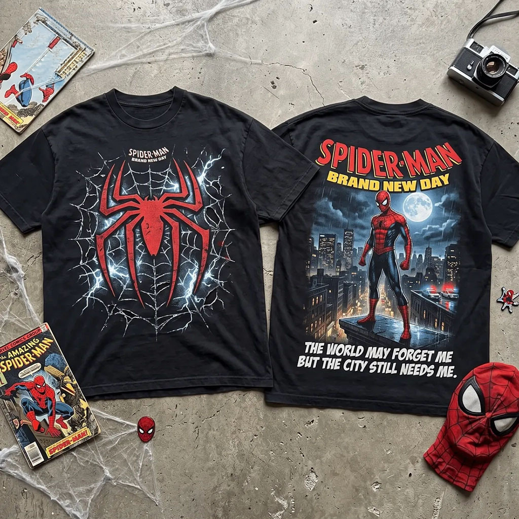 Spider-Man Brand New Day Black T-Shirt The World May Forget Me Spider-Man Merch Son Gifts