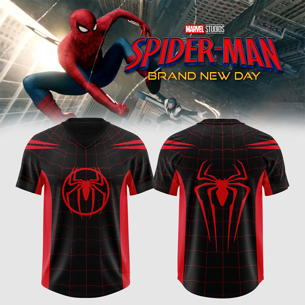 Spider-Man Brand New Day V-Neck Shirt Black And Red Spider-Man Merch 2026 Marvel Fan Presents - Kdjoy