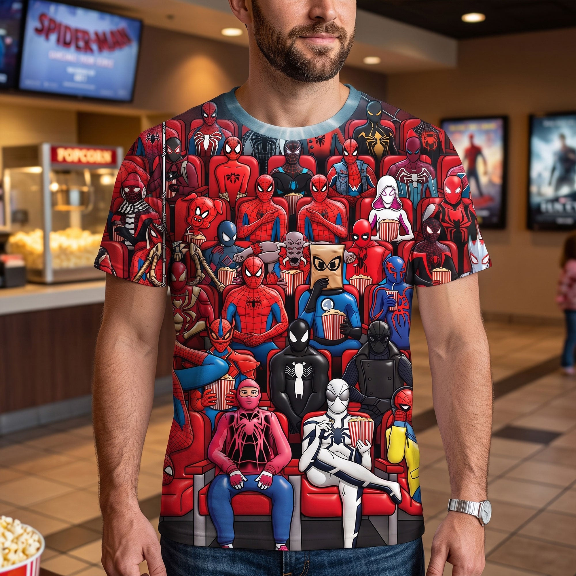 Spider-Man Watching Film At The Cinema Shirt Spider-Man Merch Funny Gifts For Movie Lovers - Kdjoy