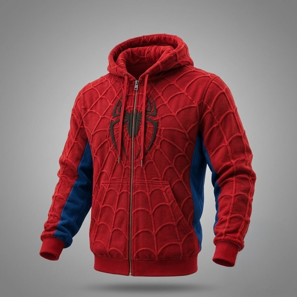 Spider Man Web Pattern Zip Hoodie 2026 Spider Man Merch Marvel Fan Apparel Gift For Son - Kdjoy