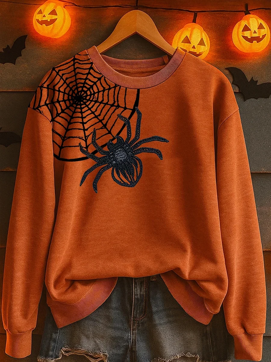 Spider Web With Spider Sweatshirt Halloween Spooky Clothing Birthday Ideas For Wife - Kdjoy