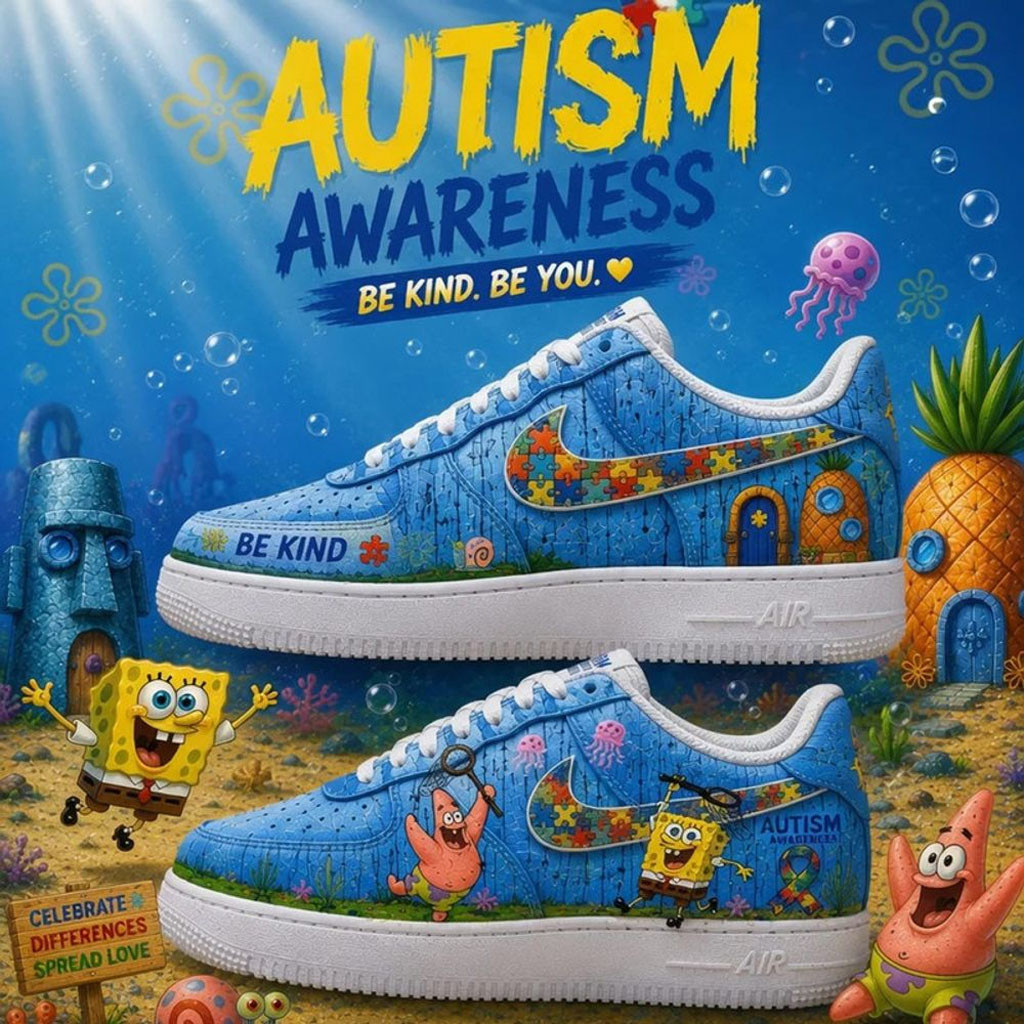 SpongeBob SquarePants Autism Awareness Be Kind Be You Sneakers SpongeBob SquarePants Merch - Kdjoy SpongeBob SquarePants Autism Awareness Be Kind Be You Sneakers SpongeBob SquarePants Merch - Kdjoy