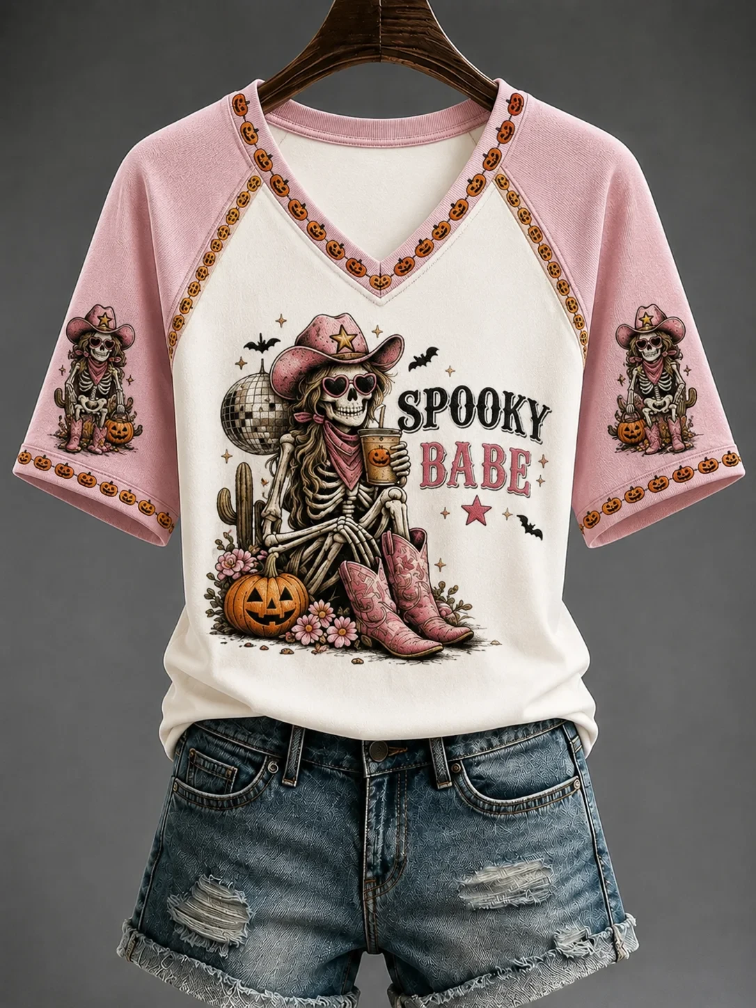 Spooky Babe Western Themed V-Neck Shirt Halloween Horror Nights Apparel Gift For Cowgirl - Kdjoy Spooky Babe Western Themed V-Neck Shirt Halloween Horror Nights Apparel Gift For Cowgirl - Kdjoy