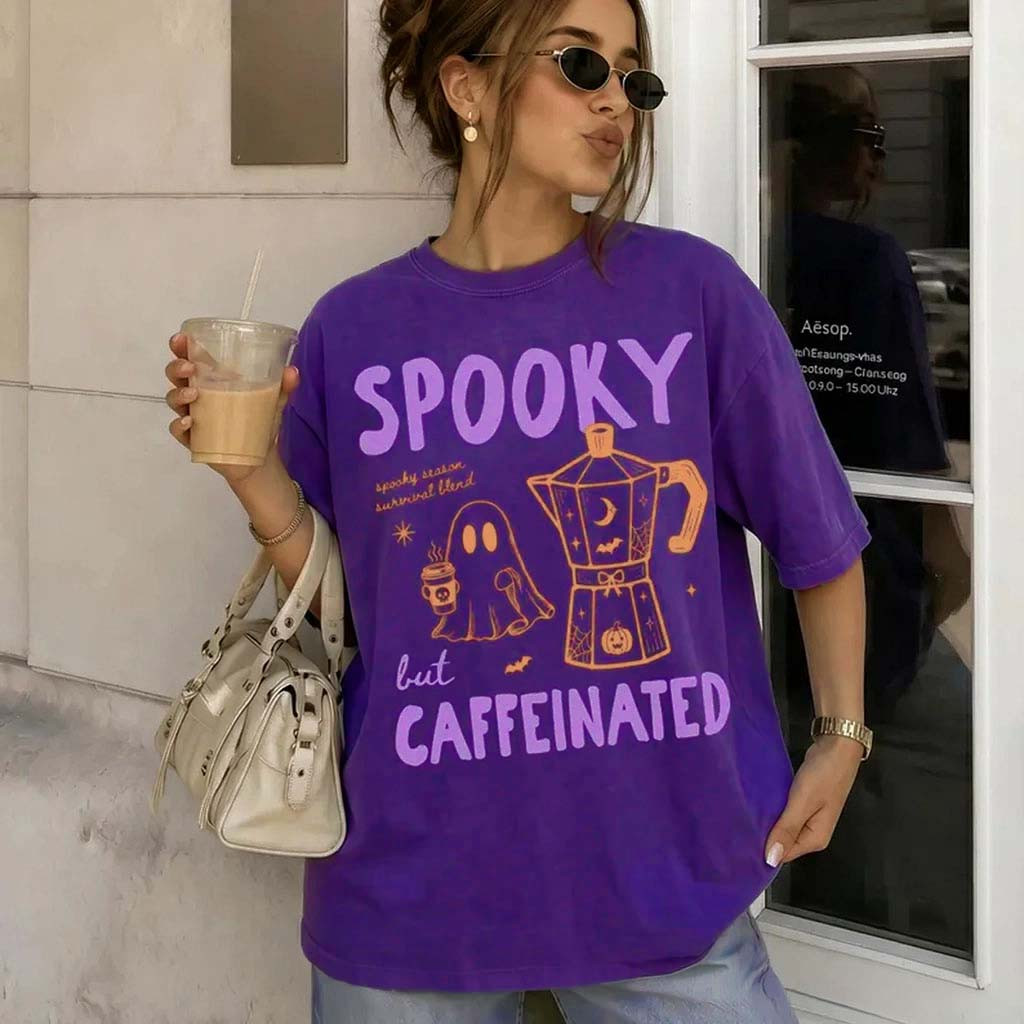 Spooky But Caffeinated T-Shirt Halloween Coffee Lover Shirt Spooky Season Apparel