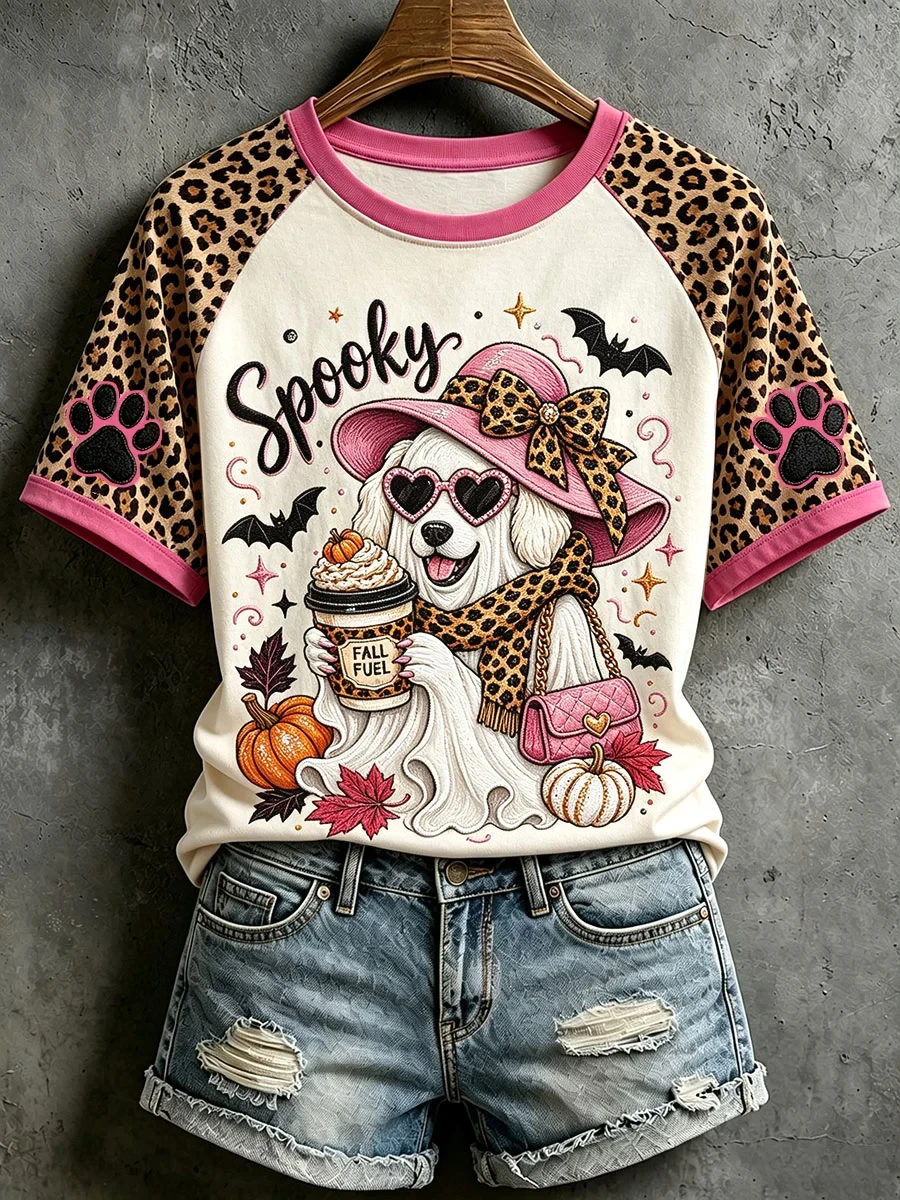 Spooky Ghost Dog Halloween Shirt Leopard Coffee Dog Mom T-Shirt Halloween Gift For Dog Lovers - Kdjoy Spooky Ghost Dog Halloween Shirt Leopard Coffee Dog Mom T-Shirt Halloween Gift For Dog Lovers - Kdjoy