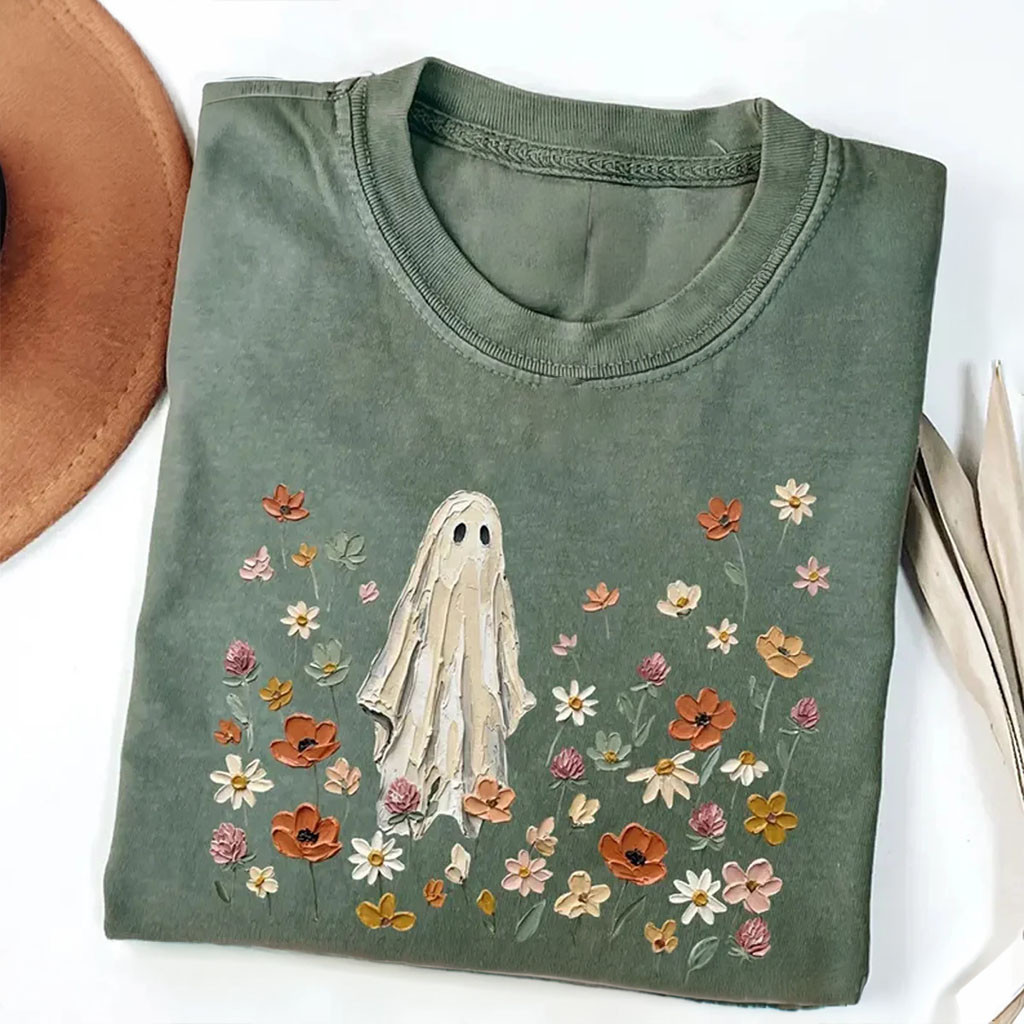 Spooky Ghost Floral Shirt Halloween Outfits For Women Nature Lover Gifts Ideas - Kdjoy