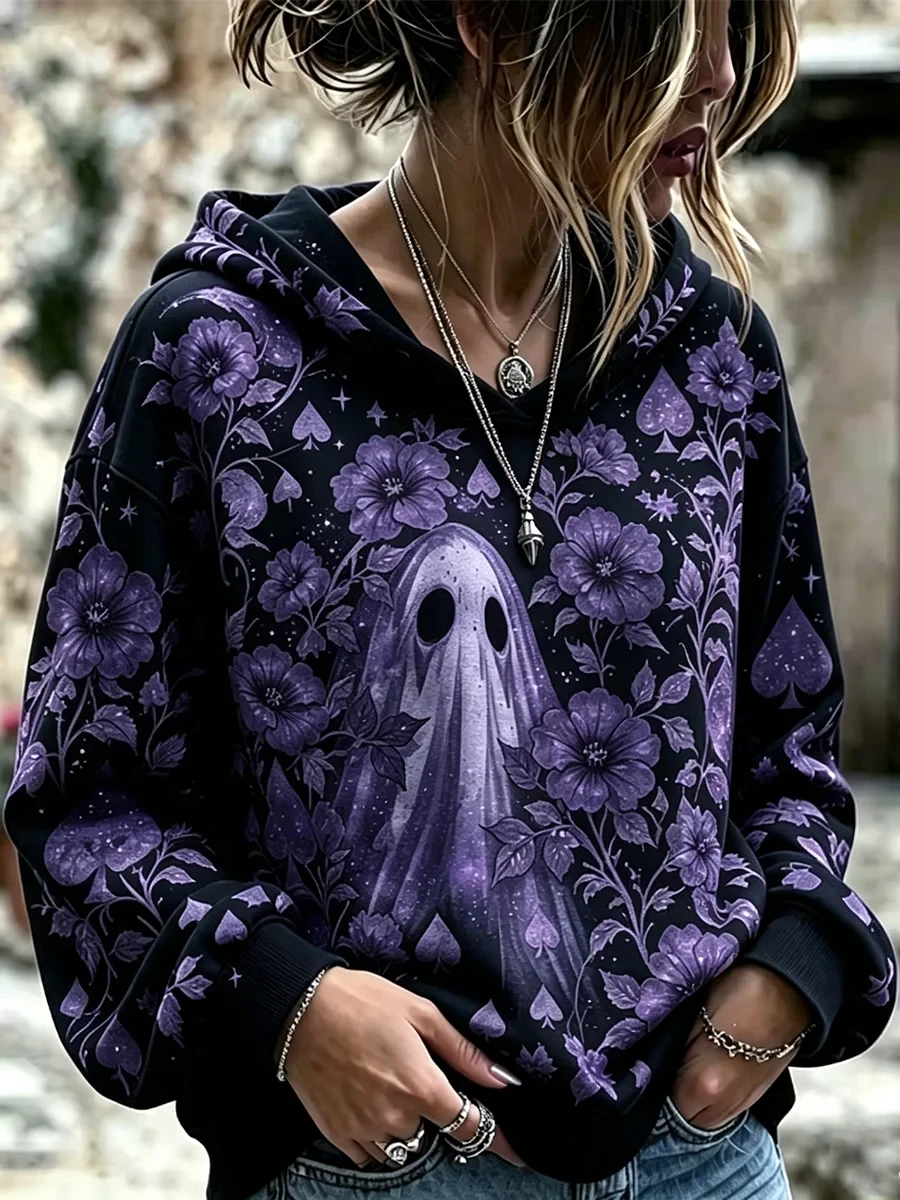 Spooky Halloween Ghost In Forest Hoodie Gothic Mystic Moon Apparel Gift For Her - Kdjoy