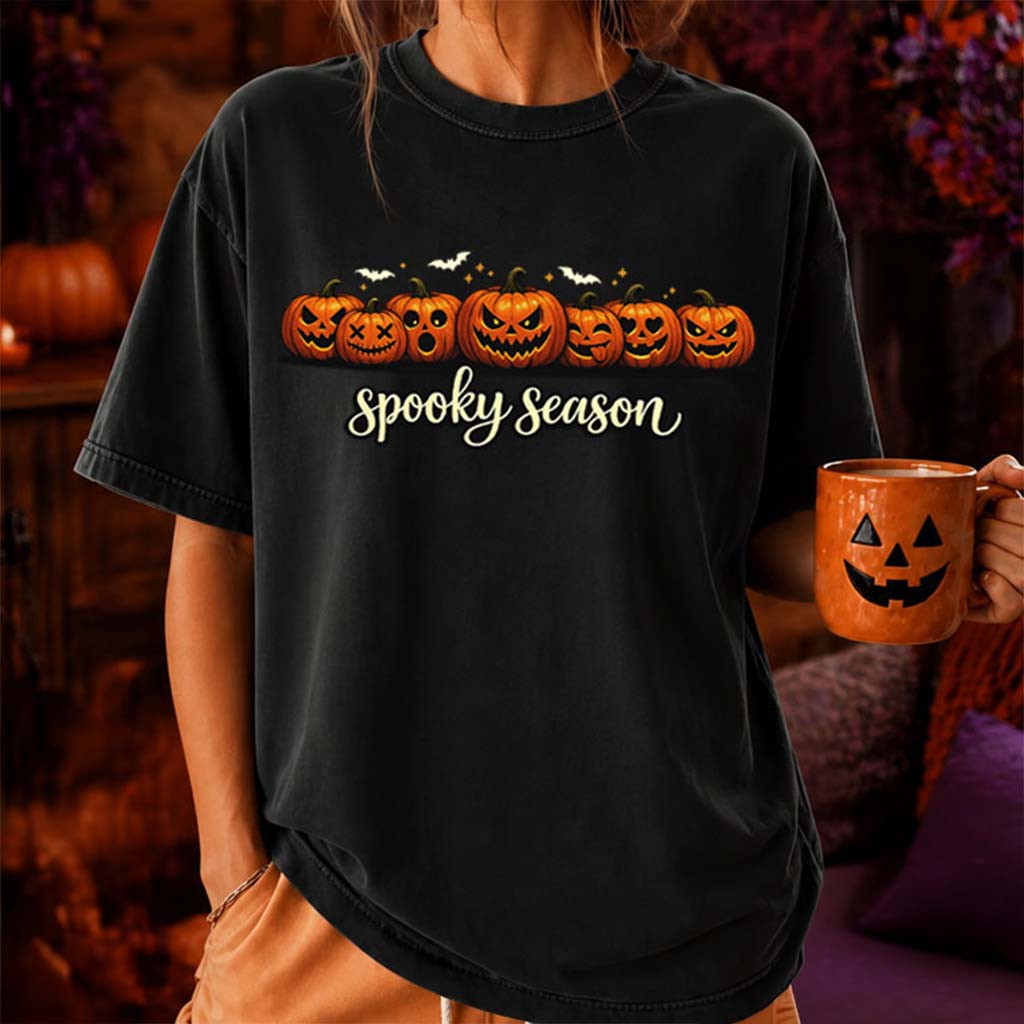 Spooky Season Pumpkin Jack O Lantern T-Shirt Cute Halloween Apparel Gift For Friends - Kdjoy