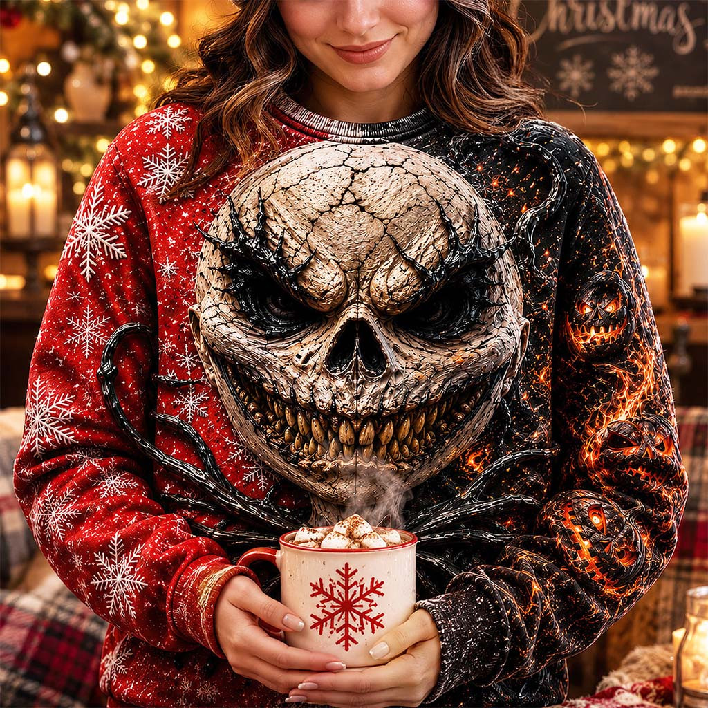 Spooky Skull Holiday Sweatshirt Horror Apparel Gifts For Halloween - Kdjoy