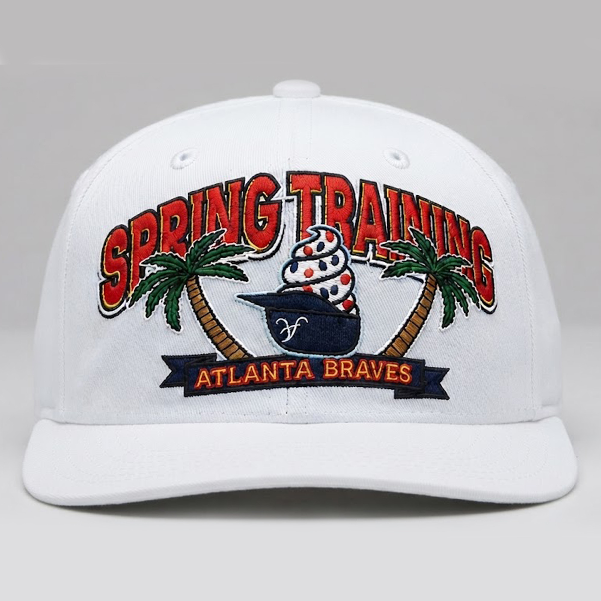 Spring Training Atlanta Braves Ice Cream Day 2026 Snapback Hat White Embroidered Braves Merch - Kdjoy Spring Training Atlanta Braves Ice Cream Day 2026 Snapback Hat White Embroidered Braves Merch - Kdjoy