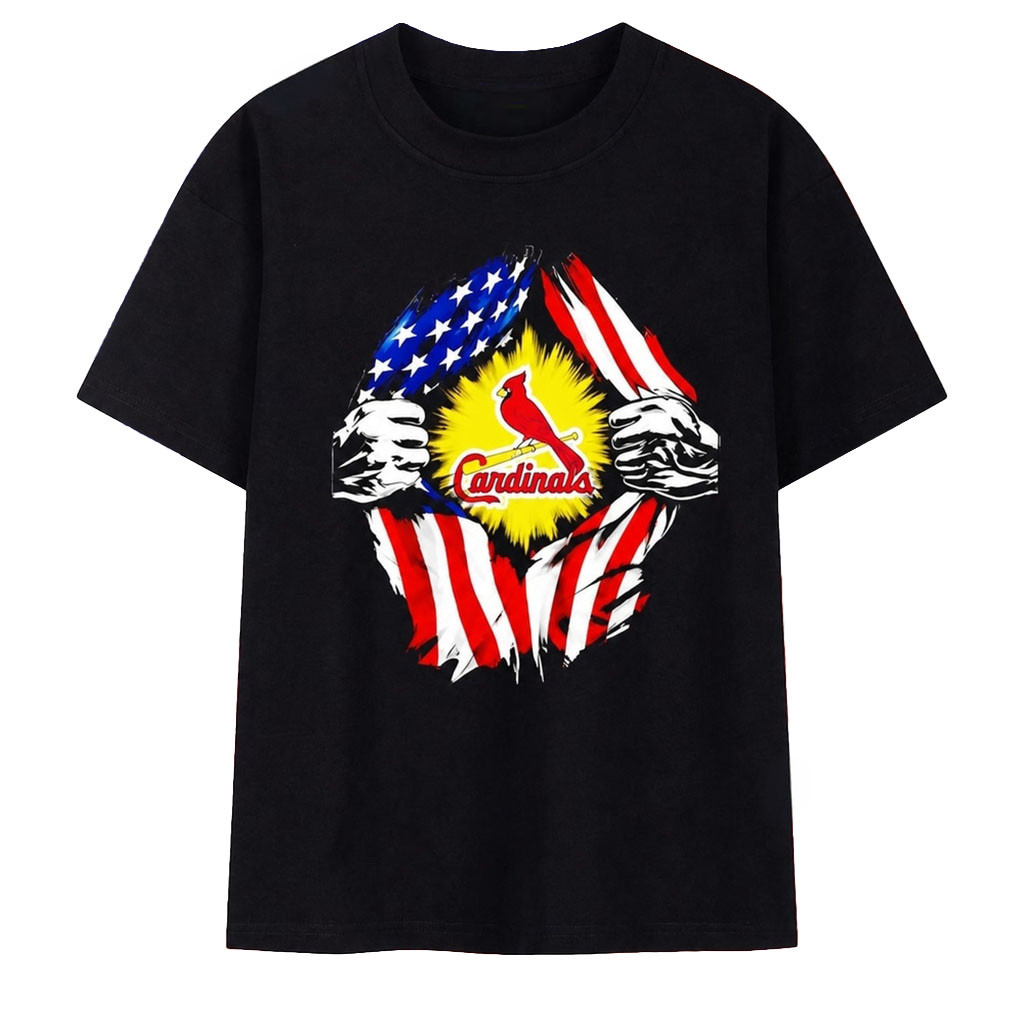 St Louis Cardinals American Flag Ripped Chest T-Shirt Cardinals Merch Gifts For Fans - Kdjoy
