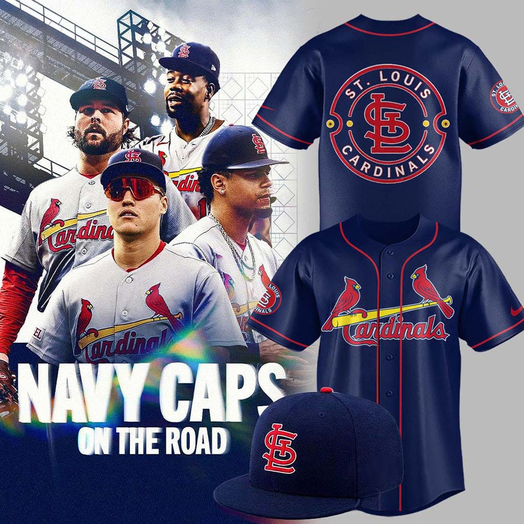 St Louis Cardinals X Navy Caps On The Road Game 2026 Baseball Jersey Cardinals Merch Fan Gifts - Kdjoy