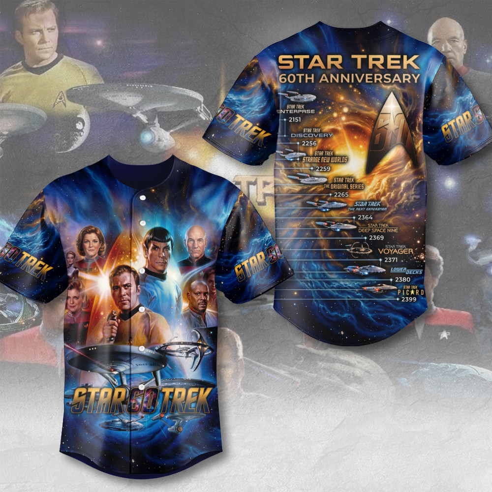 Star Trek 60th Anniversary Graphic Baseball Jersey USS Enterprise Evolution Space Saga Apparel - Kdjoy