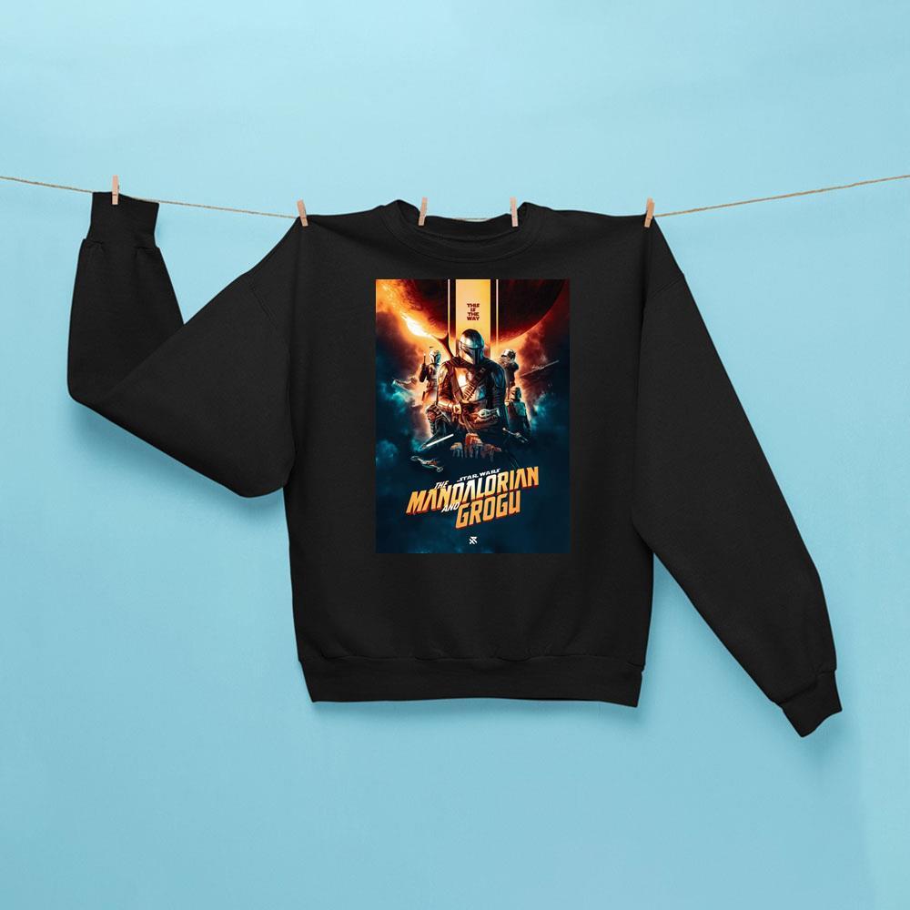 Star Wars Merch The Mandalorian And Grogu Sweatshirt Black Gifts For Movie Lovers - Kdjoy