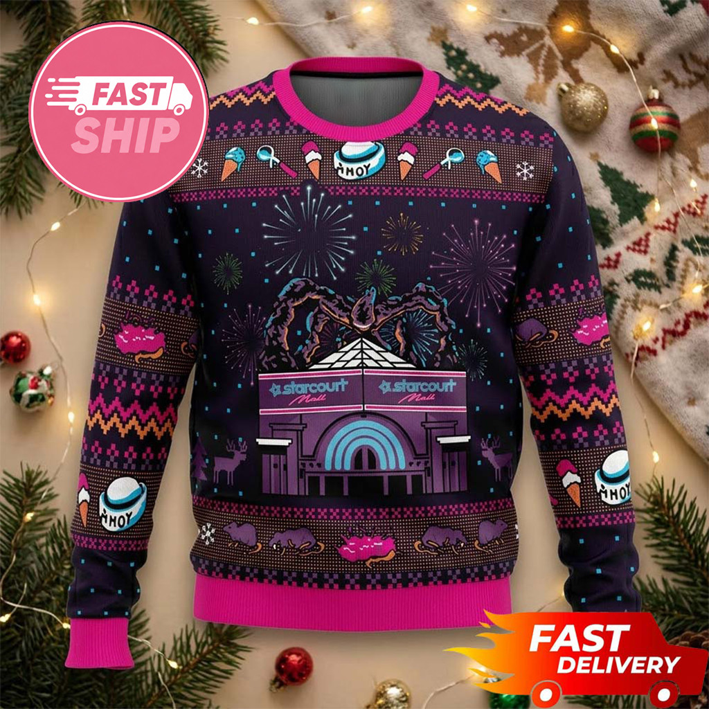 Starcourt Mall Mind Flayer Stranger Things Christmas Ugly Sweater Stranger Things Merch - Kdjoy Starcourt Mall Mind Flayer Stranger Things Christmas Ugly Sweater Stranger Things Merch - Kdjoy