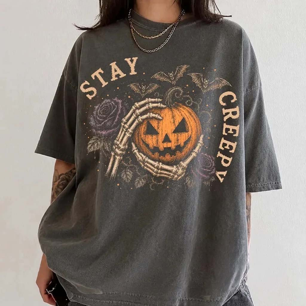 Stay Creepy Shirt Creepy Skeleton Hands Graphic Tee Spooky Season Halloween Apparel Gifts - Kdjoy Stay Creepy Shirt Creepy Skeleton Hands Graphic Tee Spooky Season Halloween Apparel Gifts - Kdjoy