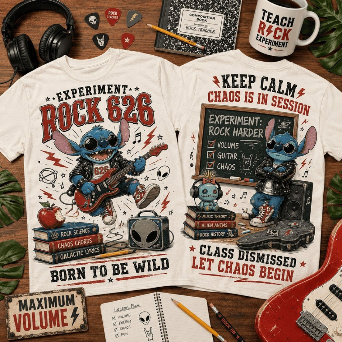 Stitch Experiment 626 Rock School Born To Be Wild T-Shirt Stitch Merch Gifts For BFF - Kdjoy