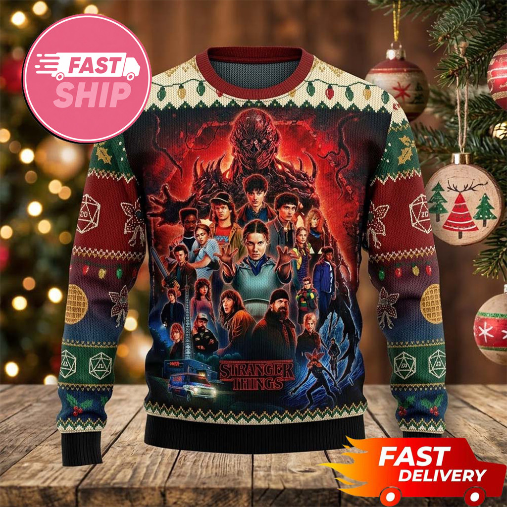 Stranger Things 5 Merch The Last Fights All Characters 2026 Stranger Things Xmas Ugly Sweater - Kdjoy