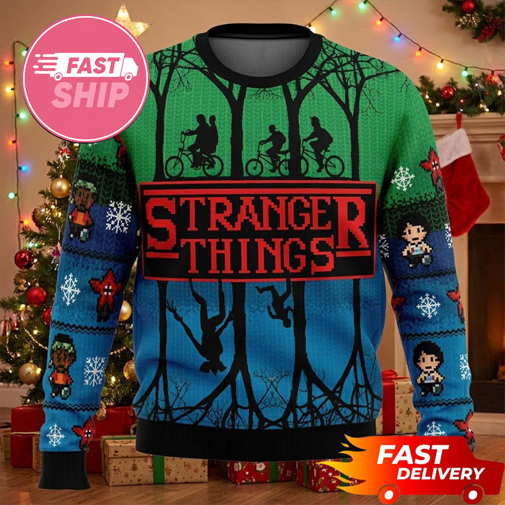 Stranger Upside Down Adventure Christmas Ugly Sweater Stranger Things Merch Gifts For Friends - Kdjoy