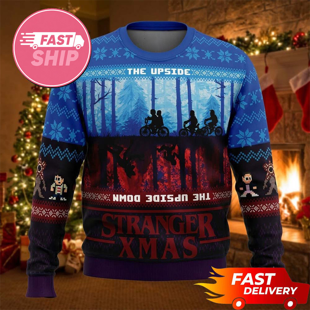 Stranger Xmas The Upside And The Upside Down Ugly Sweater Stranger Things Merch Holiday Gifts - Kdjoy Stranger Xmas The Upside And The Upside Down Ugly Sweater Stranger Things Merch Holiday Gifts - Kdjoy