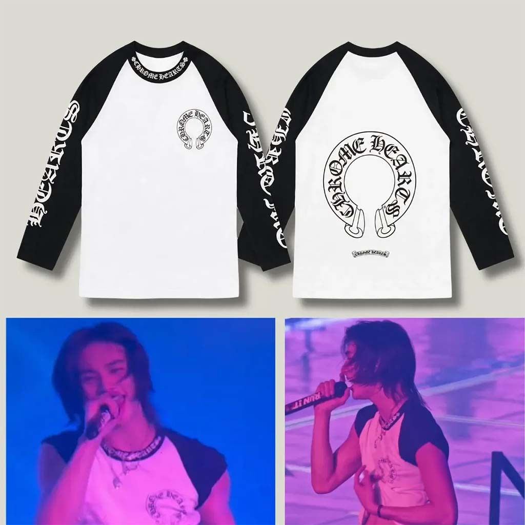 Stray Kids Hyunjin Chrome Hearts Horseshoe Raglan Shirt Stray Kids Concert Merch Fan Gifts - Kdjoy Stray Kids Hyunjin Chrome Hearts Horseshoe Raglan Shirt Stray Kids Concert Merch Fan Gifts - Kdjoy