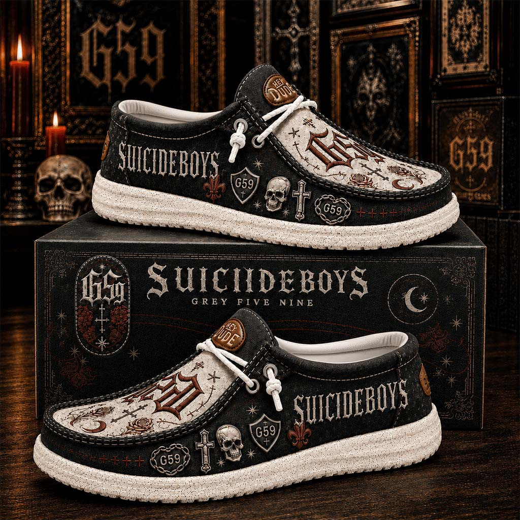 SuicideboyS Shoes G59 Grey Five Nine Loafers SuicideboyS Merch Present For Hip Hop Lovers - Kdjoy SuicideboyS Shoes G59 Grey Five Nine Loafers SuicideboyS Merch Present For Hip Hop Lovers - Kdjoy