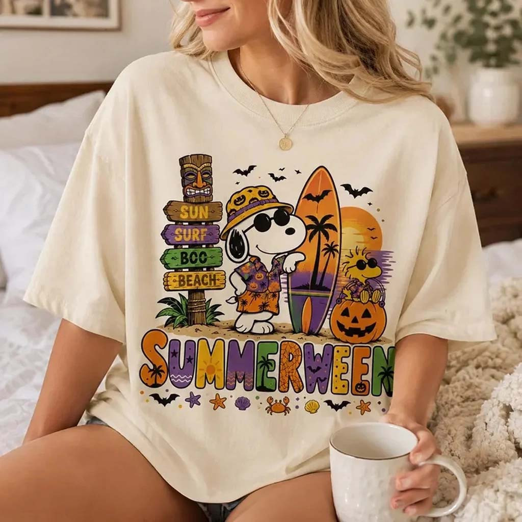 Summerween Snoopy Shirt Halloween Beach Tee Cute Tropical Vacation Gift Sisters - Kdjoy