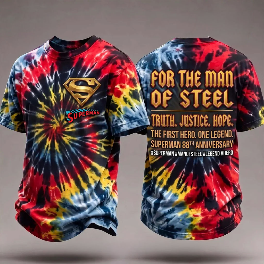 Superman Man Of Steel Tie Dye T-Shirt Truth Justice Hope Tee Superman Merch Superhero Fan Gifts - Kdjoy Superman Man Of Steel Tie Dye T-Shirt Truth Justice Hope Tee Superman Merch Superhero Fan Gifts - Kdjoy