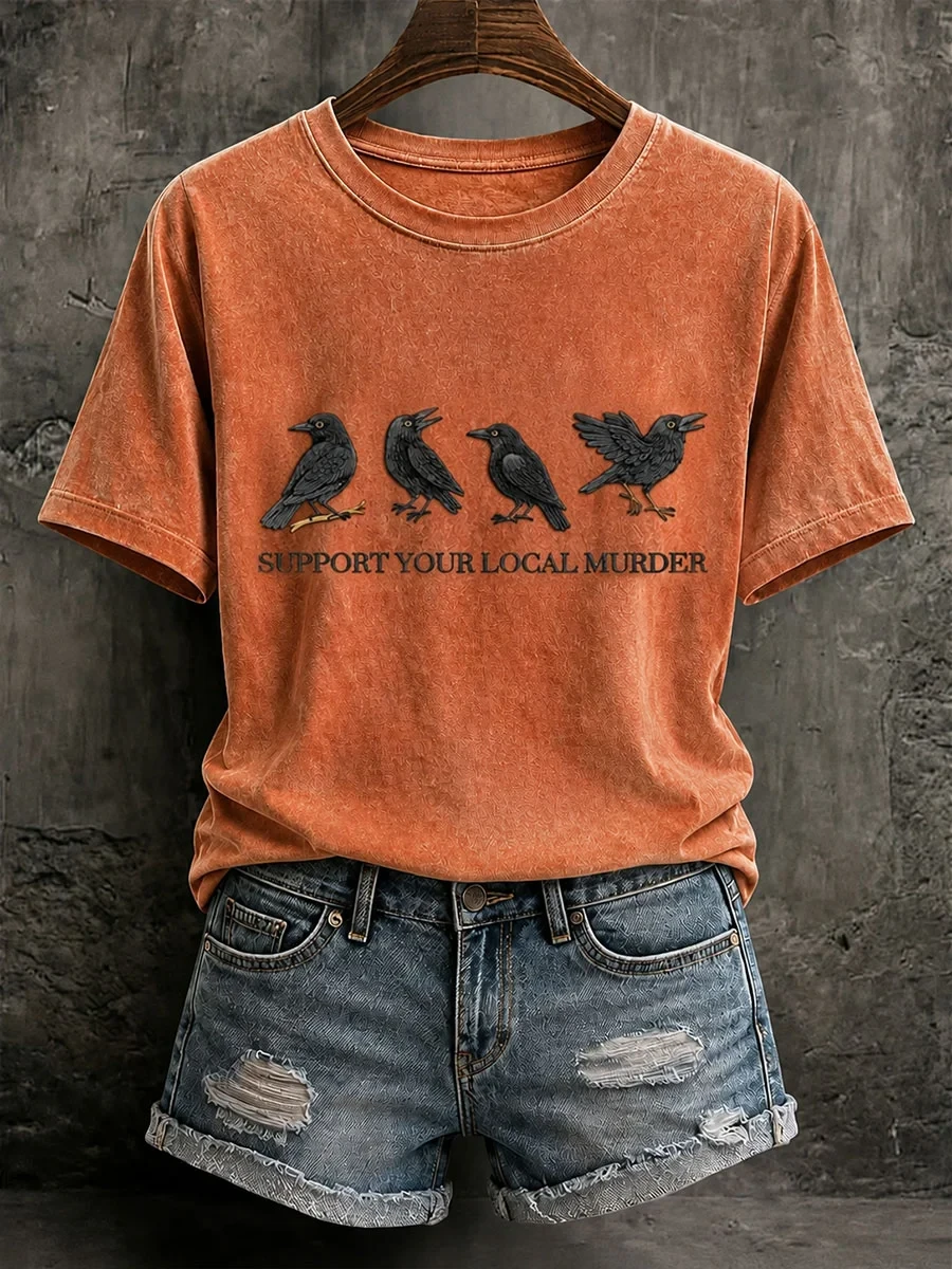 Support Your Local Murder T-Shirt Crow Halloween Shirt Unique Birthday Gift For Wife - Kdjoy