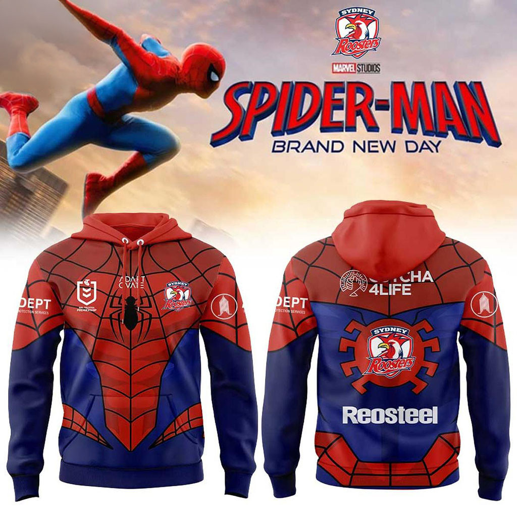 Sydney Roosters X Spider-Man Brand New Day 2026 Hoodie Sydney Roosters Merch Fan Gifts - Kdjoy Sydney Roosters X Spider-Man Brand New Day 2026 Hoodie Sydney Roosters Merch Fan Gifts - Kdjoy