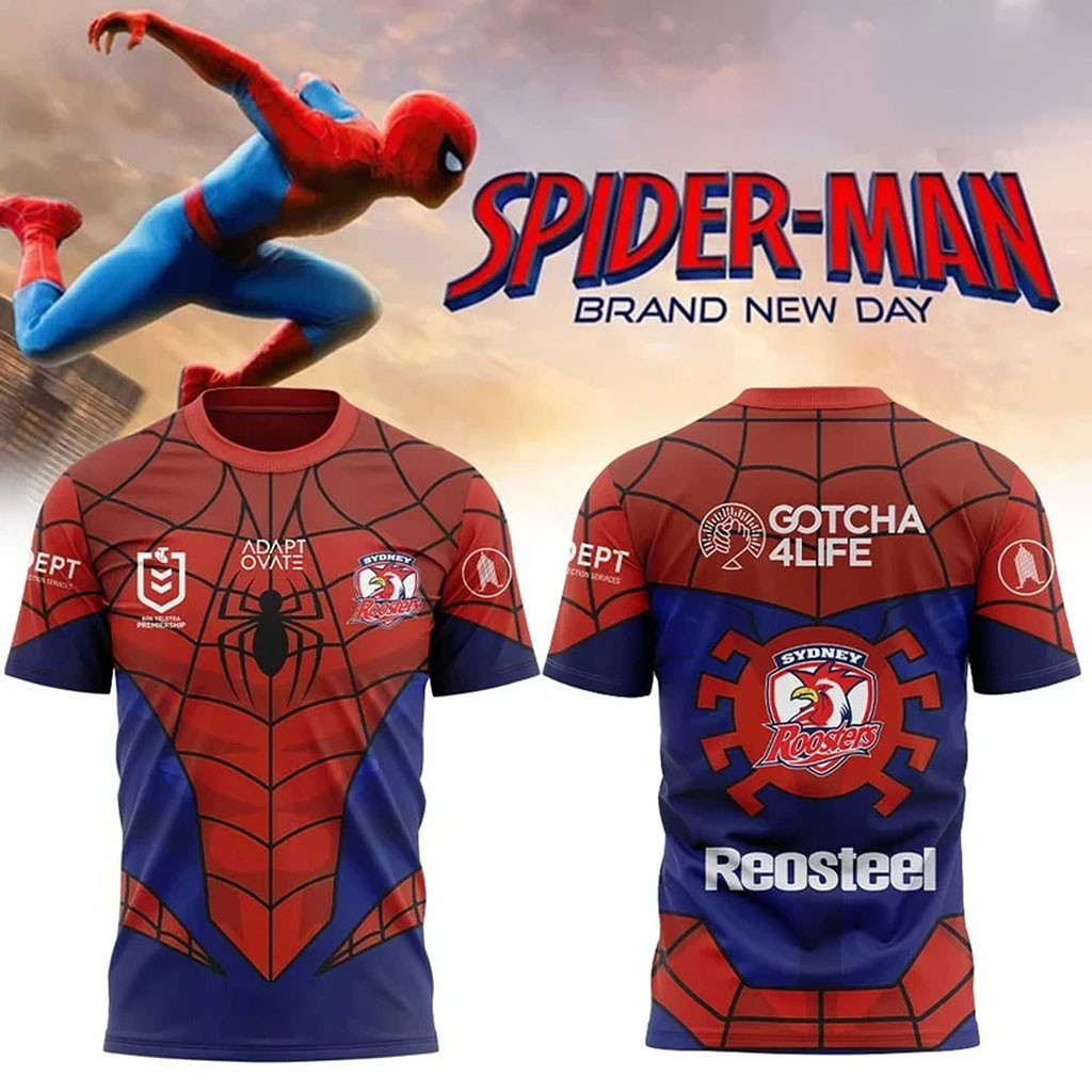 Sydney Roosters X Spider-Man Brand New Day 2026 T-Shirt Sydney Roosters Merch Gift For Fans - Kdjoy Sydney Roosters X Spider-Man Brand New Day 2026 T-Shirt Sydney Roosters Merch Gift For Fans - Kdjoy