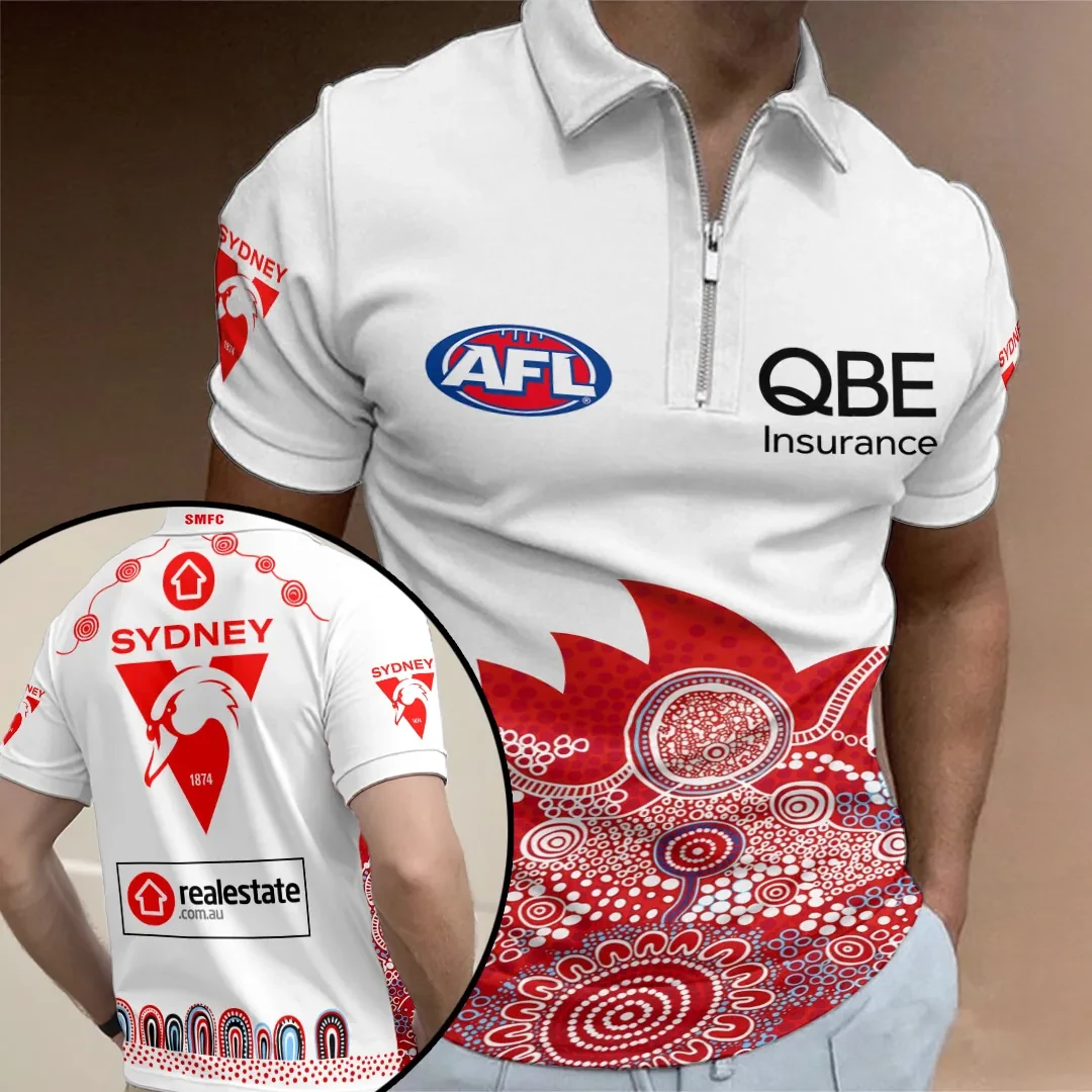 Sydney Swans FC 2026 Indigenous Guernsey Zip Polo Shirt AFL Sydney Swans Merch Dad Gifts - Kdjoy