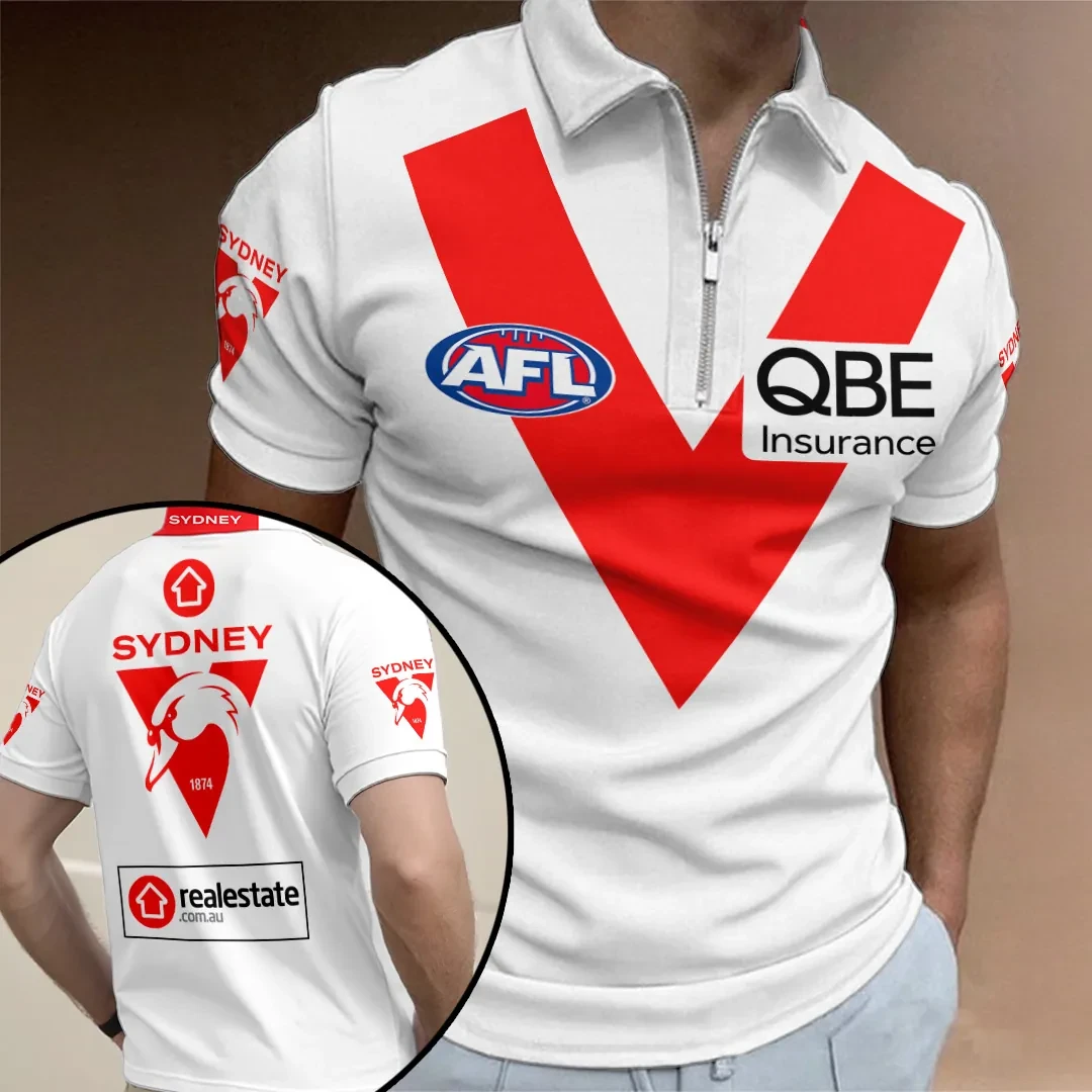 Sydney Swans FC Zip Polo Shirt AFL Sydney Swans Merch Gift Ideas For Brothers - Kdjoy